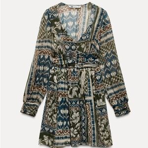 Zara Metallic Thread Printed Mini Dress